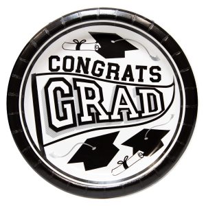 White Congrats Grad 8 1/2" Plates by Windy City Novelties- PAP137WDPUN