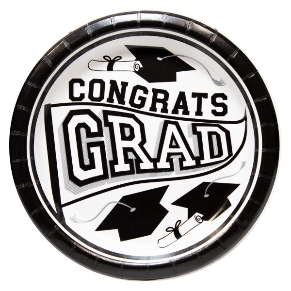 White Congrats Grad 8 1/2" Plates by Windy City Novelties- PAP137WDPUN