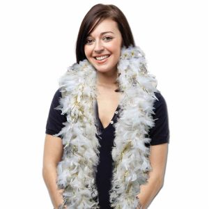 White Feather Boa with Gold Tinsel by Windy City Novelties- APR119EA
