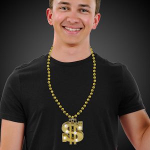 LED Gold Dollar Sign Necklace by Windy City Novelties- LIT038EA