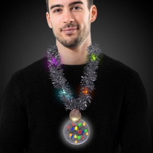 LED Christmas Medallion Tinsel Necklace by Windy City Novelties- LIT581EA