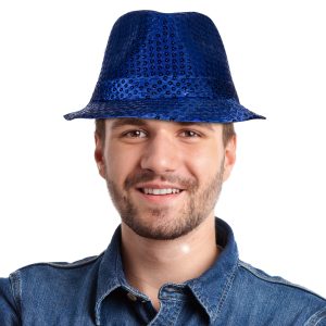 Blue Sequin Fedora Hat by Windy City Novelties- HAT371EA