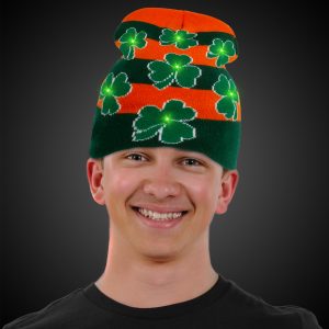 LED Shamrocks Knit Beanie by Windy City Novelties- HAT781EA