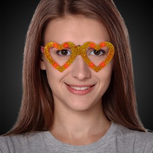 LED Gold Heart Glitter Glasses by Windy City Novelties- GLS61-GLS613EA