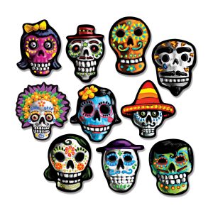 Day Of The Dead Sugar Skull Cutouts - 10 Pack by Windy City Novelties- DEC00936UN