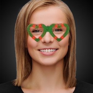 LED Green Heart Glitter Glasses by Windy City Novelties- GLS61-GLS612EA
