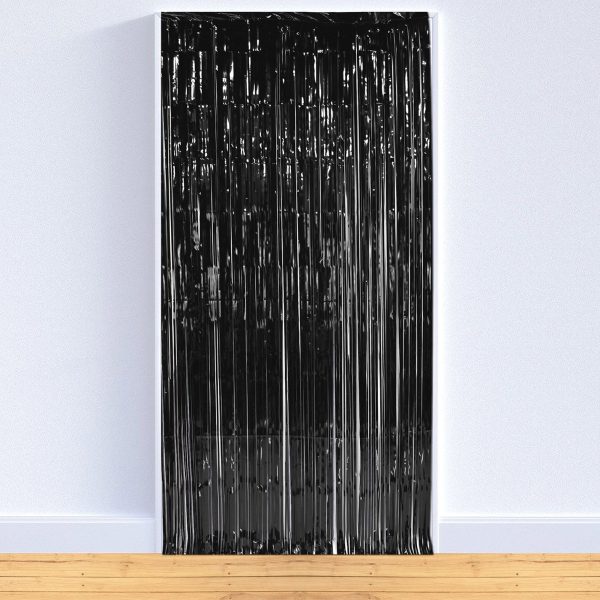 Black Metallic Fringed Door Curtain by Windy City Novelties- DEC036EA