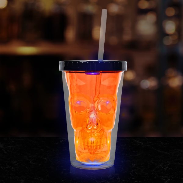 LED Neon Orange Skull Cup by Windy City Novelties- LIT799EA