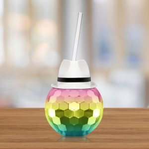 White Fedora Hat Rainbow Disco Ball Cup with Straw by Windy City Novelties- NOV800FWEA