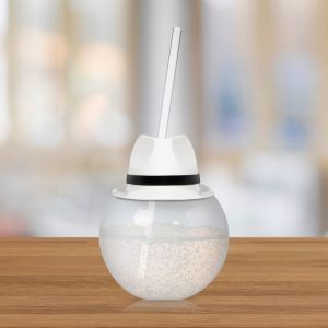 White Fedora Hat 20 oz. Ball Cup with Straw by Windy City Novelties- NOV859FWEA