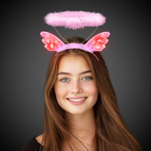 LED Pink Plush Angel Headband by Windy City Novelties- HAT1118EA