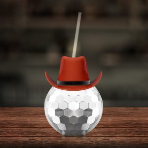 Brown Cowboy Hat Silver Disco Ball Cup with Straw by Windy City Novelties- NOV801CBEA