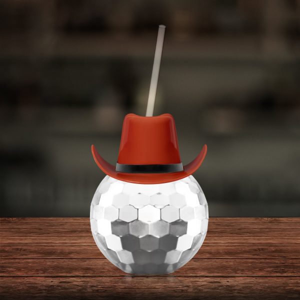 Brown Cowboy Hat Silver Disco Ball Cup with Straw by Windy City Novelties- NOV801CBEA