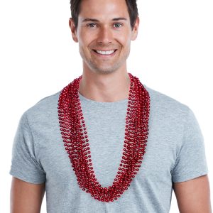 Red 7mm Bead 33" Necklaces by Windy City Novelties- JLR135DZ