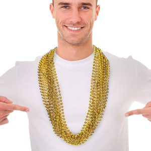 Gold 7mm Bead 33" Necklaces by Windy City Novelties- JLR131DZ