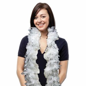 White Feather Boa With Silver Tinsel by Windy City Novelties- APR121EA
