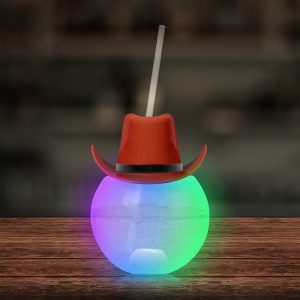 LED Brown Cowboy Hat Ball Cup with Straw by Windy City Novelties- LIT859CBEA