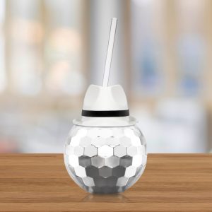 White Fedora Hat Silver Disco Ball Cup with Straw by Windy City Novelties- NOV801FWEA