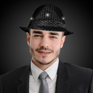 LED Black Sequin Fedora Hat by Windy City Novelties- HAT2-HAT272EA