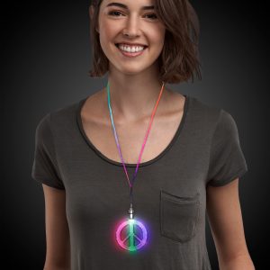 LED Peace Sign Necklaces by Windy City Novelties- LIT198DZ