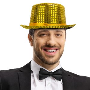 Gold Sequin Top Hat by Windy City Novelties- HAT225EA