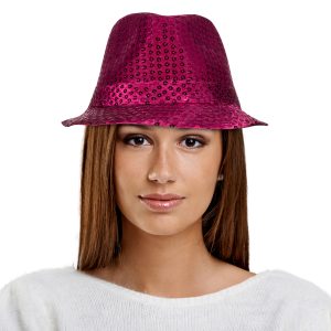 Pink Sequin Fedora Hat by Windy City Novelties- HAT373EA