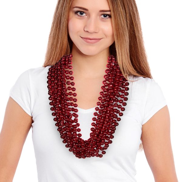 Red 33" 12mm Bead Necklaces by Windy City Novelties- JLR25-JLR252DZ