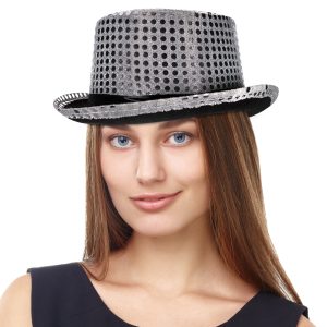 Silver Sequin Top Hat by Windy City Novelties- HAT226EA