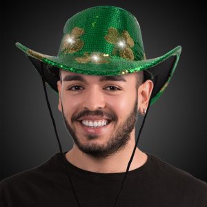LED Sequin Shamrocks Cowboy Hat by Windy City Novelties- HAT538EA