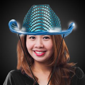 LED Teal Sequin Cowboy Hat by Windy City Novelties- HAT54-HAT549EA