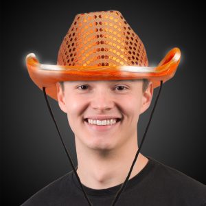 LED Orange Sequin Cowboy Hat by Windy City Novelties- HAT54-HAT543EA