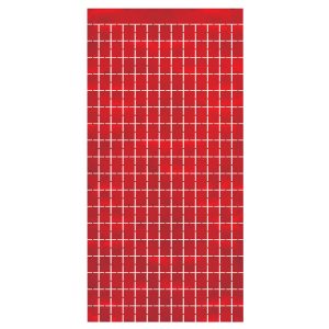 Red Metallic Squares Curtain by Windy City Novelties- DEC53946REA