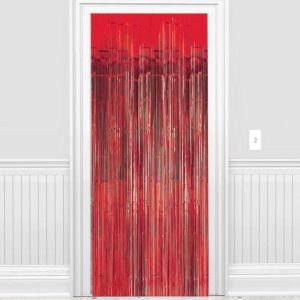 Red Metallic Fringe Door Curtain by Windy City Novelties- DEC032EA
