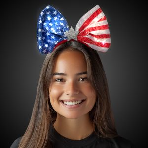 LED Patriotic Sequin Bow Headband by Windy City Novelties- HAT350EA