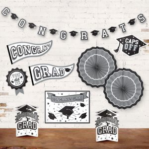 Graduation Black & White Room Decorating Kit by Windy City Novelties- DEC24437308UN