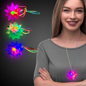 LED Crystal Star Necklace - 12 Pack by Windy City Novelties- LIT259DZ