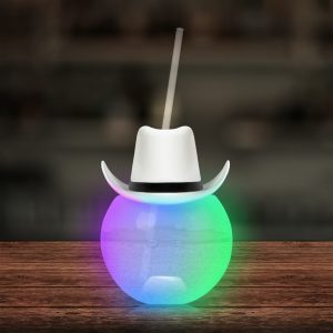 LED White Cowboy Hat 20 oz. Ball Cup with Straw by Windy City Novelties- LIT859CWEA