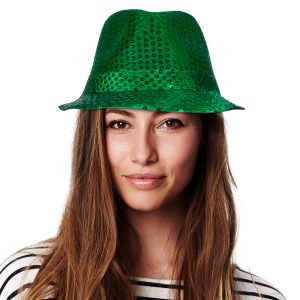 Green Sequin Fedora Hat by Windy City Novelties- HAT372EA