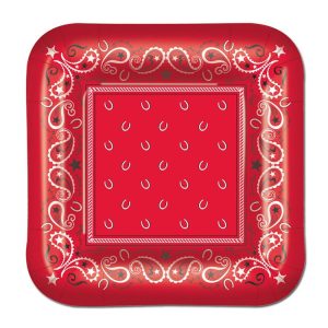 Red Bandana 7" Plates - 8 Pack by Windy City Novelties- PAP5801PUN